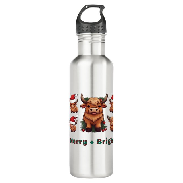Fluffy Baby Highland Cow Drink Coffee Oversized T- 710 Ml Water Bottle (Front)