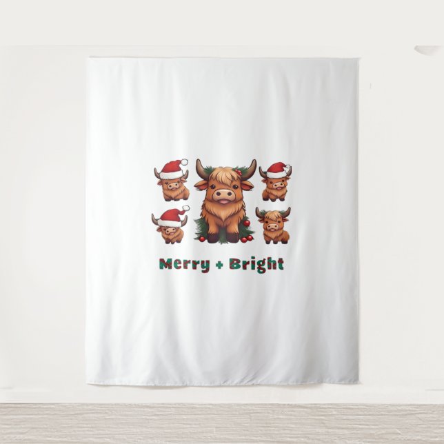 Fluffy Baby Highland Cow Drink Coffee Oversized T- Tapestry (Front)