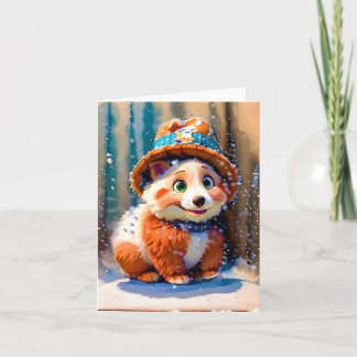Fluffy Bear in Winter Hat Christmas Design OWN ART Card