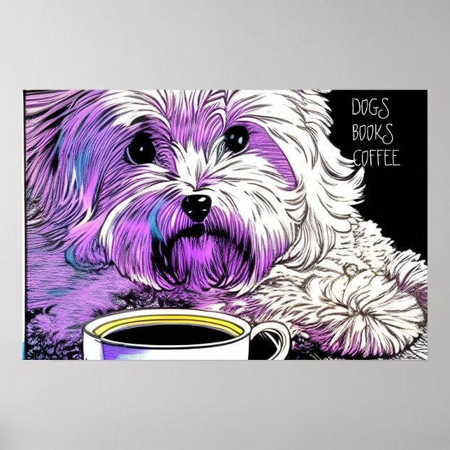 Fluffy Beaumont DOGS, BOOKS, COFFEE Editable text Poster (Front)