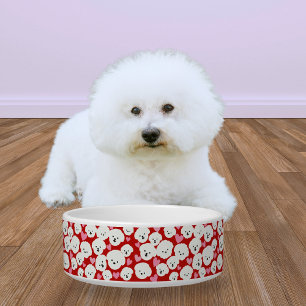Fluffy Bichon Faces and Hearts Pet Bowl