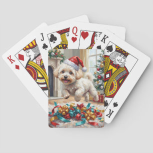 Fluffy Bichon Frise Dog Joyful Christmas Playing Cards
