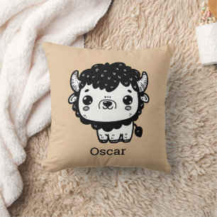 Fluffy Bison Baby - Kawaii Farm Animal Art Cushion