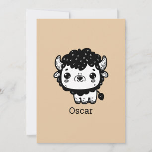 Fluffy Bison Baby - Kawaii Farm Animal Art Invitation