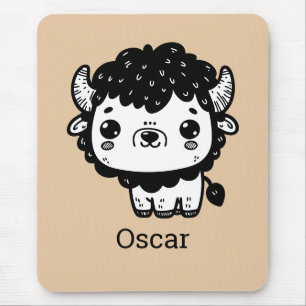Fluffy Bison Baby - Kawaii Farm Animal Art Mouse Pad
