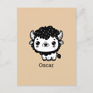 Fluffy Bison Baby - Kawaii Farm Animal Art Postcard