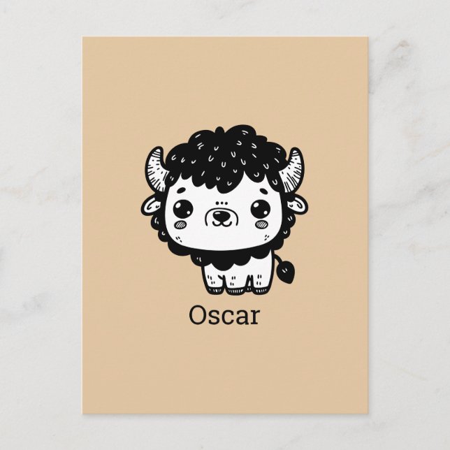 Fluffy Bison Baby - Kawaii Farm Animal Art Postcard (Front)