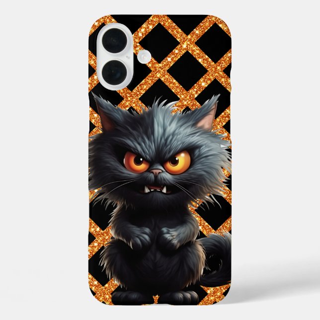 FLUFFY BLACK ANGRY HALLOWEEN CAT Case-Mate iPhone CASE (Back)