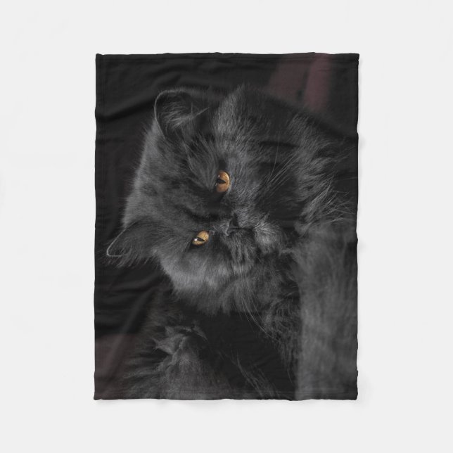 Fluffy Black Cat relaxing Fleece Blanket (Front)