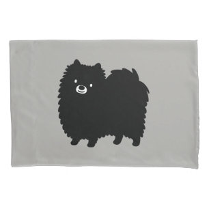 Fluffy Black Pomeranian   Cute Cartoon Dog Pillowcase