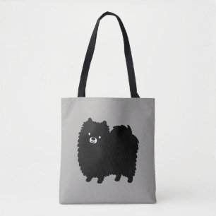Fluffy Black Pomeranian   Cute Cartoon Dog Tote Bag