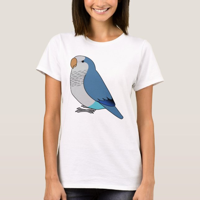 Fluffy blue quaker parrot cartoon drawing T-Shirt (Front)