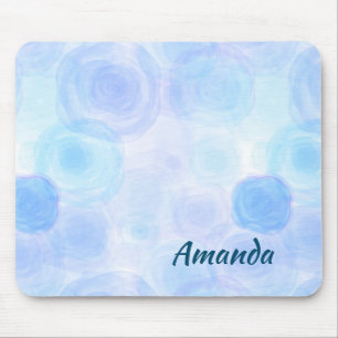 Fluffy Blue Roses Floral Pattern Mouse Pad