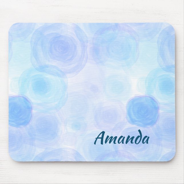 Fluffy Blue Roses Floral Pattern Mouse Pad (Front)