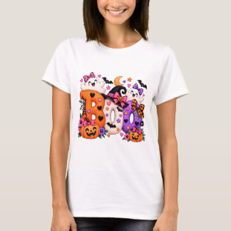 Fluffy BOO Pumpkin Witch Spooky Halloween T-Shirt