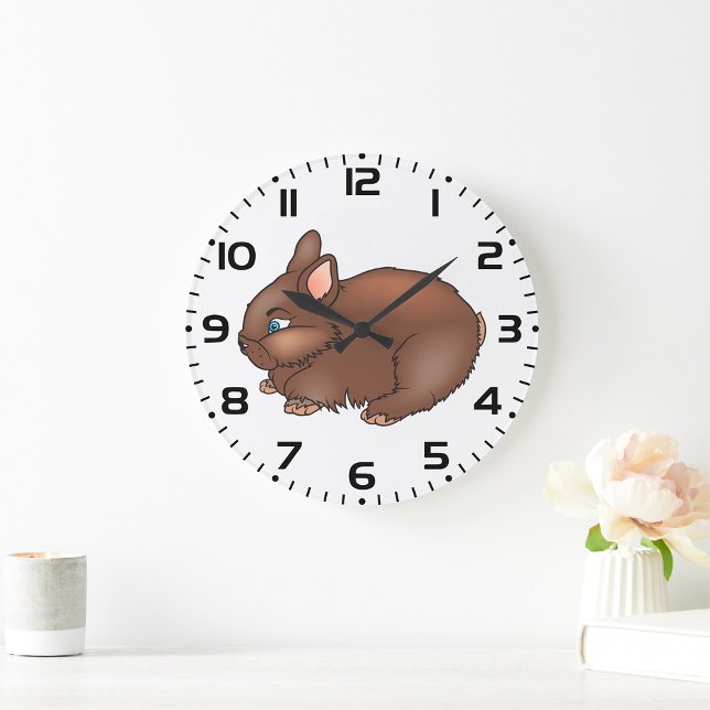Fluffy Brown Bunny Rabbit Adorable Animal Large Clock (Creator Uploaded)