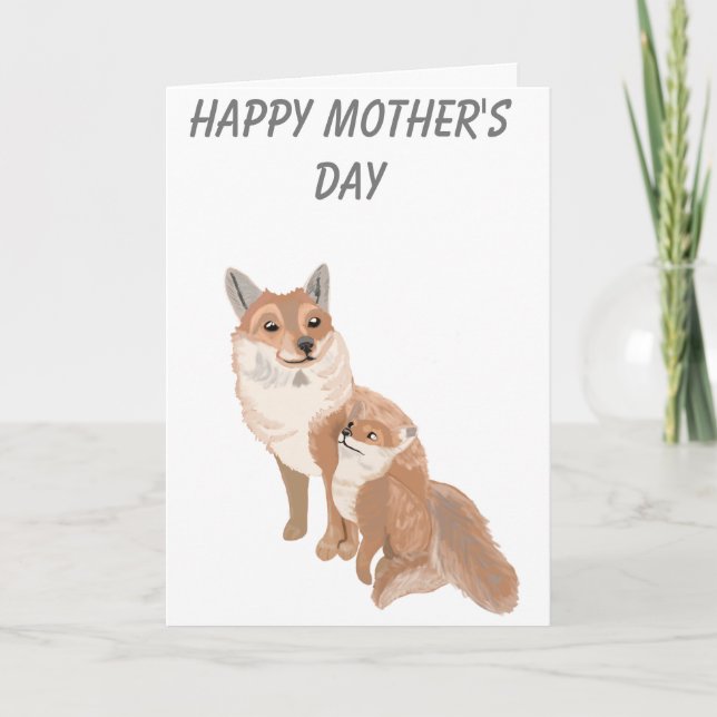 Fluffy Brown Fox and Cute Cub Mother's Day Holiday Card (Front)