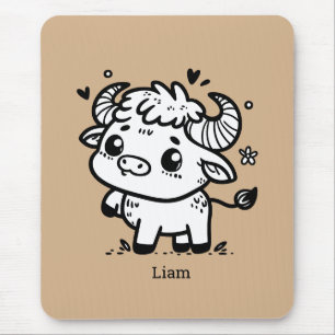 Fluffy Buffalo Baby - Kawaii Farm Animal Mouse Pad
