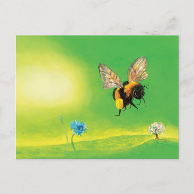 Fluffy Bumblebee Flying Illustration Postcard (Front)