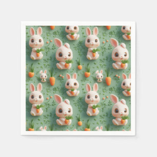 Fluffy Bunnies and Carrots 3D Seamless Pattern Napkin