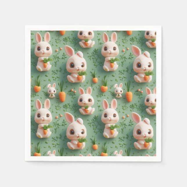 Fluffy Bunnies and Carrots 3D Seamless Pattern Napkin (Front)