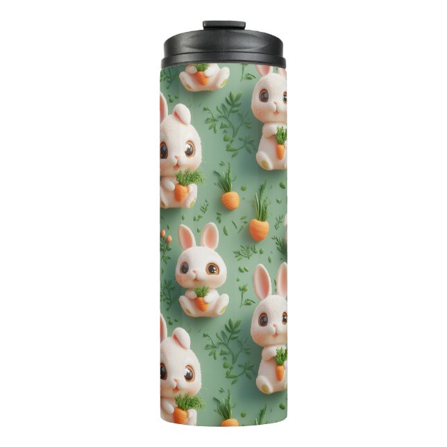 Fluffy Bunnies and Carrots 3D Seamless Pattern Thermal Tumbler (Front)