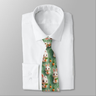 Fluffy Bunnies and Carrots 3D Seamless Pattern Tie