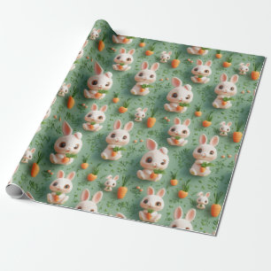 Fluffy Bunnies and Carrots 3D Seamless Pattern Wrapping Paper