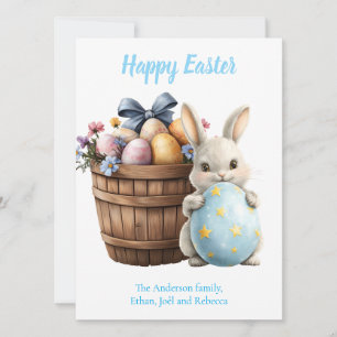 Fluffy Bunny Watercolor Plants Eggs Easter  Holiday Card