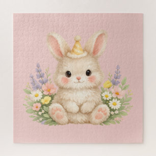 Fluffy Bunny Wildflower Design for Charming Garden Jigsaw Puzzle