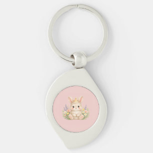 Fluffy Bunny Wildflower Design for Charming Garden Key Ring