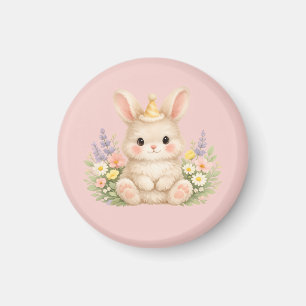 Fluffy Bunny Wildflower Design for Charming Garden Magnet