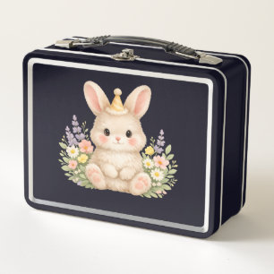 Fluffy Bunny Wildflower Design for Charming Garden Metal Lunch Box