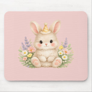 Fluffy Bunny Wildflower Design for Charming Garden Mouse Pad