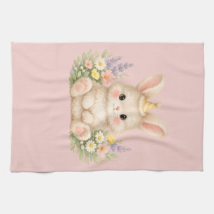 Fluffy Bunny Wildflower Design for Charming Garden Tea Towel