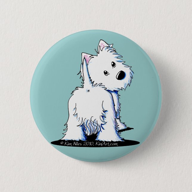 Fluffy Butt Westie 6 Cm Round Badge (Front)