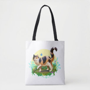 Fluffy Calico Cat with Butterfly Tote Bag