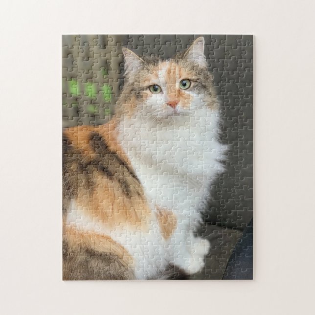 Fluffy Calico Kitty Cat Jigsaw Puzzle (Vertical)