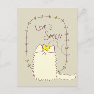 Fluffy Cat and Yellow Butterfly Custom text Postcard