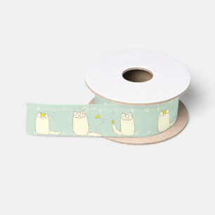 Fluffy Cat and Yellow Butterfly Satin Ribbon
