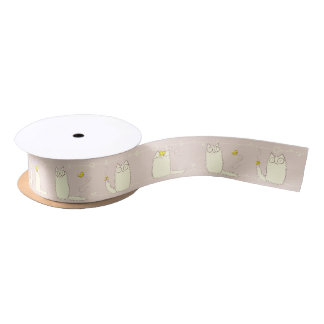 Fluffy Cat and Yellow Butterfly Satin Ribbon