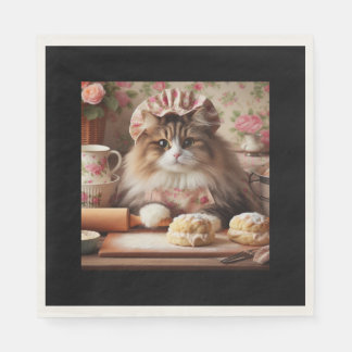 Fluffy cat baking scones napkin
