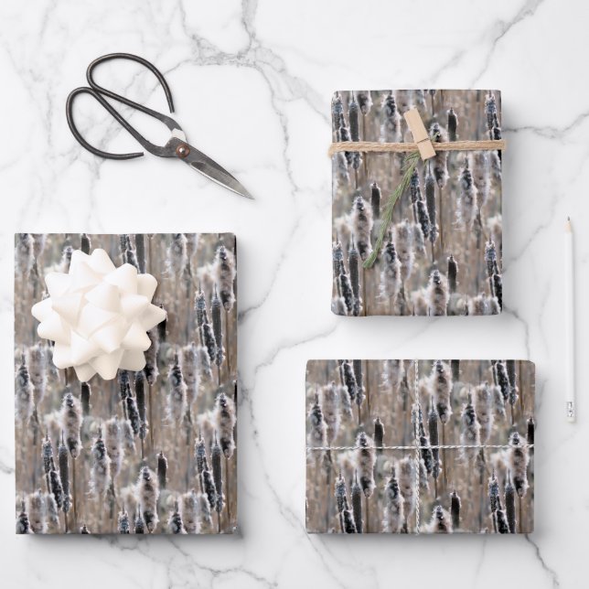 Fluffy Cattails Nature Pattern  Wrapping Paper Sheet (Front)