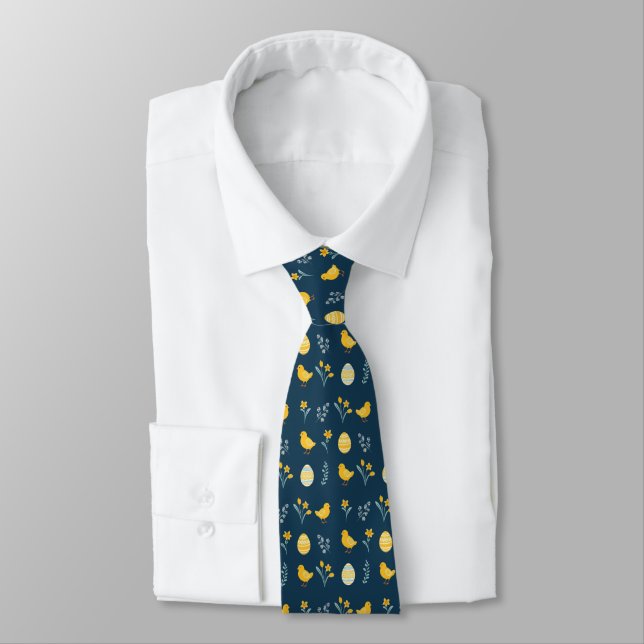 Fluffy Chicks, Eggs & Flowers Patterned Easter Tie (Tied)