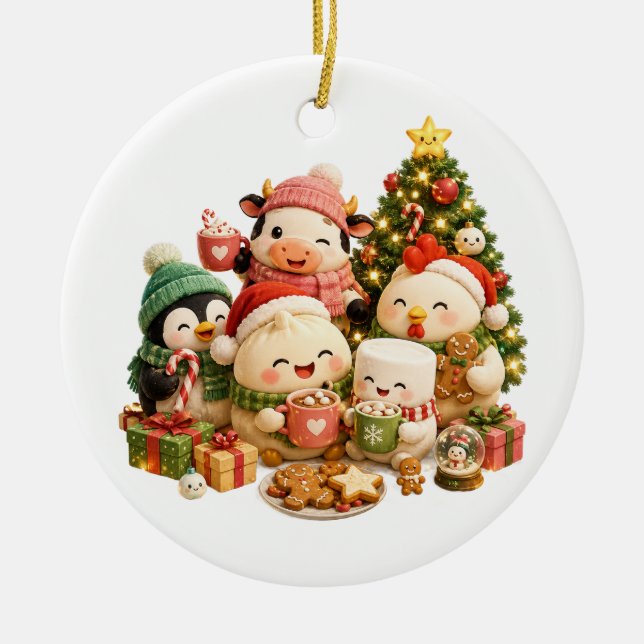 Fluffy Christmas  Ceramic Ornament (Front)