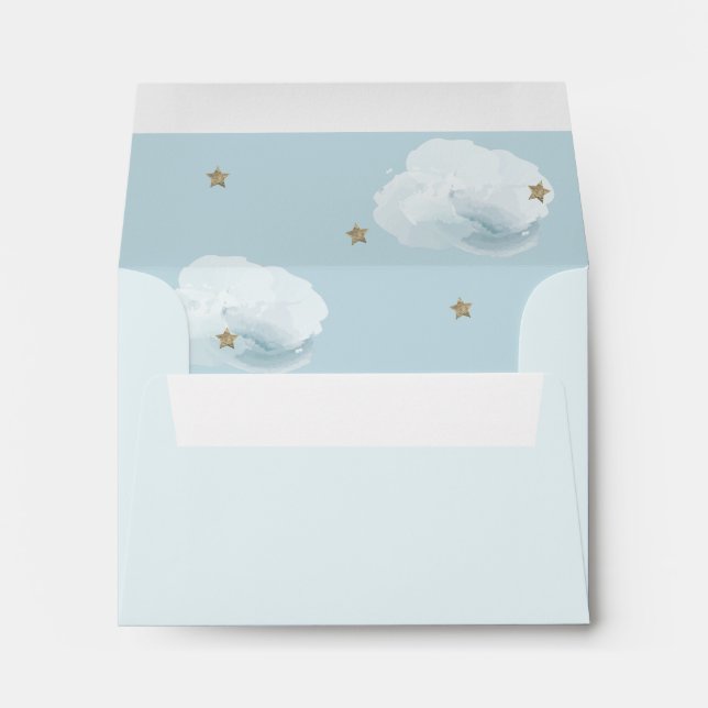 Fluffy Cloud & Gold Glitter Stars Blue Envelope (Back (Bottom))