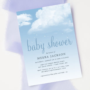 Fluffy Cloud Raindrops Baby Shower Invitation