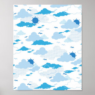 Fluffy Cloud Sunny White Sky Pattern Poster