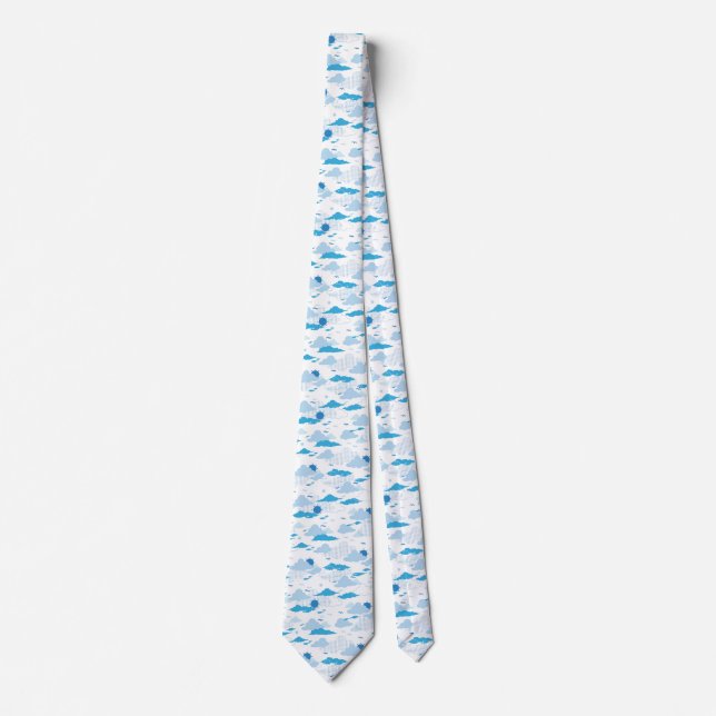 Fluffy Cloud Sunny White Sky Pattern Tie (Front)