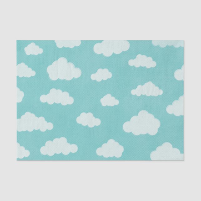 Fluffy Clouds Blue Sky Cloud Pattern Tissue Paper (Front)